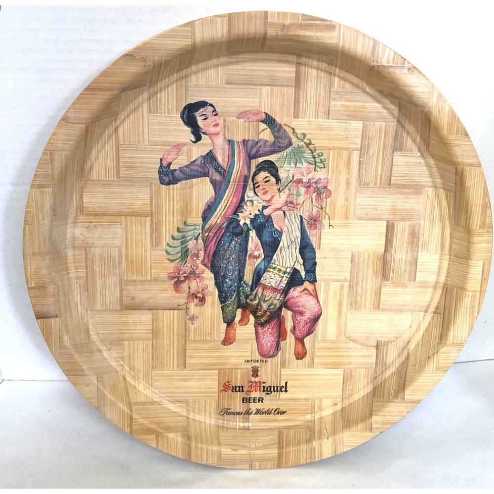 San Miguel Beer Tray Bamboo, Vintage